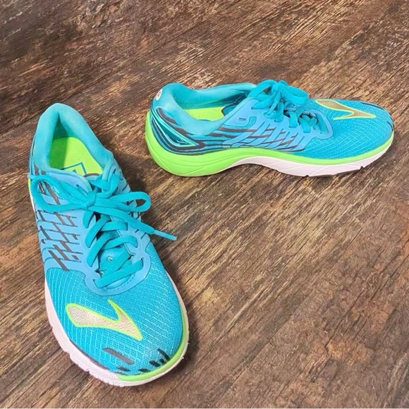 Brooks Pure Cadence Running Shoes Blue Turquoise and Lime Green Sneakers - Picture 3 of 9